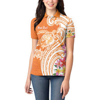 Aloha Lanai Island Personalized Women Polo Shirt Orange Dreamy Turtle