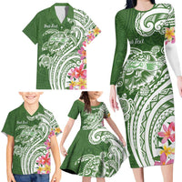 Aloha Molokai Island Personalized Family Matching Long Sleeve Bodycon Dress and Hawaiian Shirt Sage Dreamy Turtle