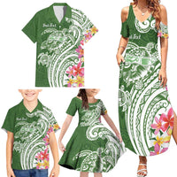 Aloha Molokai Island Personalized Family Matching Summer Maxi Dress and Hawaiian Shirt Sage Dreamy Turtle
