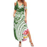 Aloha Molokai Island Personalized Family Matching Summer Maxi Dress and Hawaiian Shirt Sage Dreamy Turtle