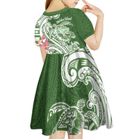 Aloha Molokai Island Personalized Kid Short Sleeve Dress Sage Dreamy Turtle