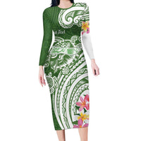 Aloha Molokai Island Personalized Long Sleeve Bodycon Dress Sage Dreamy Turtle