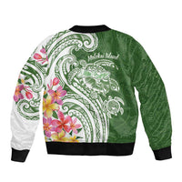 Aloha Molokai Island Personalized Sleeve Zip Bomber Jacket Sage Dreamy Turtle