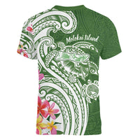 Aloha Molokai Island Personalized Women V-Neck T-Shirt Sage Dreamy Turtle