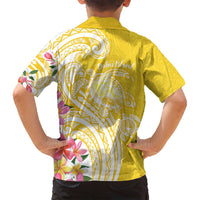 Aloha Oahu Island Personalized Family Matching Off Shoulder Maxi Dress and Hawaiian Shirt Yellow Dreamy Turtle