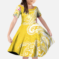 Aloha Oahu Island Personalized Family Matching Off Shoulder Maxi Dress and Hawaiian Shirt Yellow Dreamy Turtle