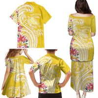 Aloha Oahu Island Personalized Family Matching Puletasi and Hawaiian Shirt Yellow Dreamy Turtle