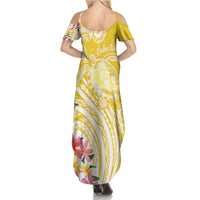Aloha Oahu Island Personalized Family Matching Summer Maxi Dress and Hawaiian Shirt Yellow Dreamy Turtle