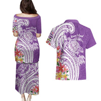 Aloha Kauai Island Personalized Couples Matching Puletasi and Hawaiian Shirt Lilac Dreamy Turtle