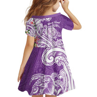 Aloha Kauai Island Personalized Family Matching Off Shoulder Short Dress and Hawaiian Shirt Lilac Dreamy Turtle