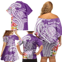 Aloha Kauai Island Personalized Family Matching Off Shoulder Short Dress and Hawaiian Shirt Lilac Dreamy Turtle