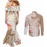 Aloha Ni’ihau Island Personalized Couples Matching Mermaid Dress and Long Sleeve Button Shirt Beige Dreamy Turtle
