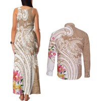 Aloha Ni’ihau Island Personalized Couples Matching Tank Maxi Dress and Long Sleeve Button Shirt Beige Dreamy Turtle