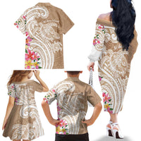 Aloha Ni’ihau Island Personalized Family Matching Off The Shoulder Long Sleeve Dress and Hawaiian Shirt Beige Dreamy Turtle