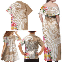 Aloha Ni’ihau Island Personalized Family Matching Off Shoulder Maxi Dress and Hawaiian Shirt Beige Dreamy Turtle