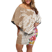 Aloha Ni’ihau Island Personalized Family Matching Off Shoulder Short Dress and Hawaiian Shirt Beige Dreamy Turtle