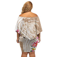 Aloha Ni’ihau Island Personalized Family Matching Off Shoulder Short Dress and Hawaiian Shirt Beige Dreamy Turtle