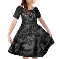 Hawaii Father's Day Vintage Lei Family Matching Mermaid Dress and Hawaiian Shirt Hauoli la Makuakane - Black