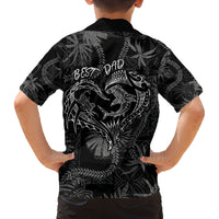 Hawaii Father's Day Vintage Lei Family Matching Off The Shoulder Long Sleeve Dress and Hawaiian Shirt Hauoli la Makuakane - Black LT7 - Polynesian Pride