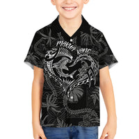 Hawaii Father's Day Vintage Lei Family Matching Off The Shoulder Long Sleeve Dress and Hawaiian Shirt Hauoli la Makuakane - Black LT7 Son's Shirt Black - Polynesian Pride