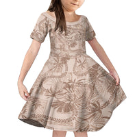 Hawaii Father's Day Vintage Lei Family Matching Off The Shoulder Long Sleeve Dress and Hawaiian Shirt Hauoli la Makuakane - Beige LT7 Daughter's Dress Beige - Polynesian Pride