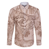 Hawaii Father's Day Vintage Lei Family Matching Off The Shoulder Long Sleeve Dress and Hawaiian Shirt Hauoli la Makuakane - Beige LT7 Dad's Shirt - Long Sleeve Beige - Polynesian Pride
