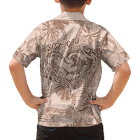 Hawaii Father's Day Vintage Lei Family Matching Off Shoulder Short Dress and Hawaiian Shirt Hauoli la Makuakane - Beige LT7 - Polynesian Pride