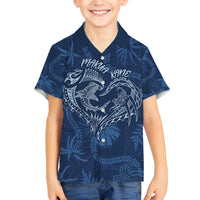 Hawaii Father's Day Vintage Lei Family Matching Off Shoulder Short Dress and Hawaiian Shirt Hauoli la Makuakane - Blue LT7 Son's Shirt Blue - Polynesian Pride
