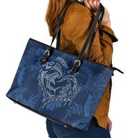 Hawaii Father's Day Vintage Lei Leather Tote Bag Hauoli la Makuakane - Blue LT7 - Polynesian Pride