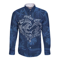 Hawaii Father's Day Vintage Lei Long Sleeve Button Shirt Hauoli la Makuakane - Blue LT7 Unisex Blue - Polynesian Pride
