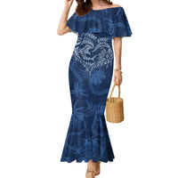 Hawaii Father's Day Vintage Lei Mermaid Dress Hauoli la Makuakane - Blue LT7 Women Blue - Polynesian Pride