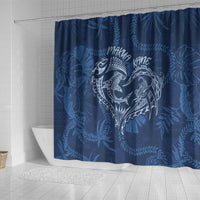 Hawaii Father's Day Vintage Lei Shower Curtain Hauoli la Makuakane - Blue
