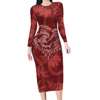 Hawaii Father's Day Vintage Lei Family Matching Long Sleeve Bodycon Dress and Hawaiian Shirt Hauoli la Makuakane - Red
