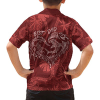 Hawaii Father's Day Vintage Lei Family Matching Off The Shoulder Long Sleeve Dress and Hawaiian Shirt Hauoli la Makuakane - Red LT7 - Polynesian Pride