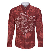 Hawaii Father's Day Vintage Lei Family Matching Off The Shoulder Long Sleeve Dress and Hawaiian Shirt Hauoli la Makuakane - Red LT7 Dad's Shirt - Long Sleeve Red - Polynesian Pride