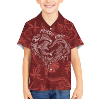 Hawaii Father's Day Vintage Lei Family Matching Off The Shoulder Long Sleeve Dress and Hawaiian Shirt Hauoli la Makuakane - Red LT7 Son's Shirt Red - Polynesian Pride
