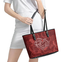 Hawaii Father's Day Vintage Lei Leather Tote Bag Hauoli la Makuakane - Red LT7 - Polynesian Pride