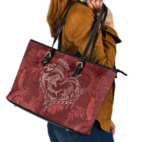 Hawaii Father's Day Vintage Lei Leather Tote Bag Hauoli la Makuakane - Red LT7 - Polynesian Pride