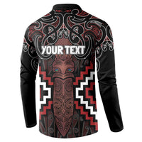 Maori Taiaha Whakairo Personalized Button Sweatshirt Red Poutama Motifs