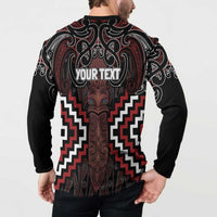 Maori Taiaha Whakairo Personalized Button Sweatshirt Red Poutama Motifs