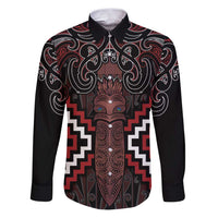 Maori Taiaha Whakairo Personalized Family Matching Puletasi and Hawaiian Shirt Red Poutama Motifs