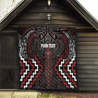 Maori Taiaha Whakairo Personalized Quilt Red Poutama Motifs