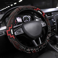 Maori Taiaha Whakairo Steering Wheel Cover Red Poutama Motifs