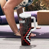 Maori Taiaha Whakairo Personalized Tumbler With Handle Red Poutama Motifs