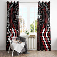 Maori Taiaha Whakairo Personalized Window Curtain Red Poutama Motifs