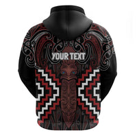 Maori Taiaha Whakairo Personalized Zip Hoodie Red Poutama Motifs