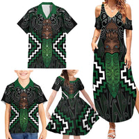 Maori Taiaha Pounamu Whakairo Personalized Family Matching Summer Maxi Dress and Hawaiian Shirt Jade Poutama Motifs