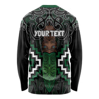Maori Taiaha Pounamu Whakairo Personalized Long Sleeve Shirt Jade Poutama Motifs