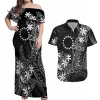 Black Kuki Airani Tapakau Couples Matching Off Shoulder Maxi Dress and Hawaiian Shirt Tribal Anchor Mix Tiare