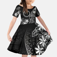 Black Kuki Airani Tapakau Family Matching Off Shoulder Short Dress and Hawaiian Shirt Tribal Anchor Mix Tiare